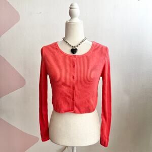 Uniqlo Orange Ribbed Knit Cardigan Women’s Medium Preppy Minimalist